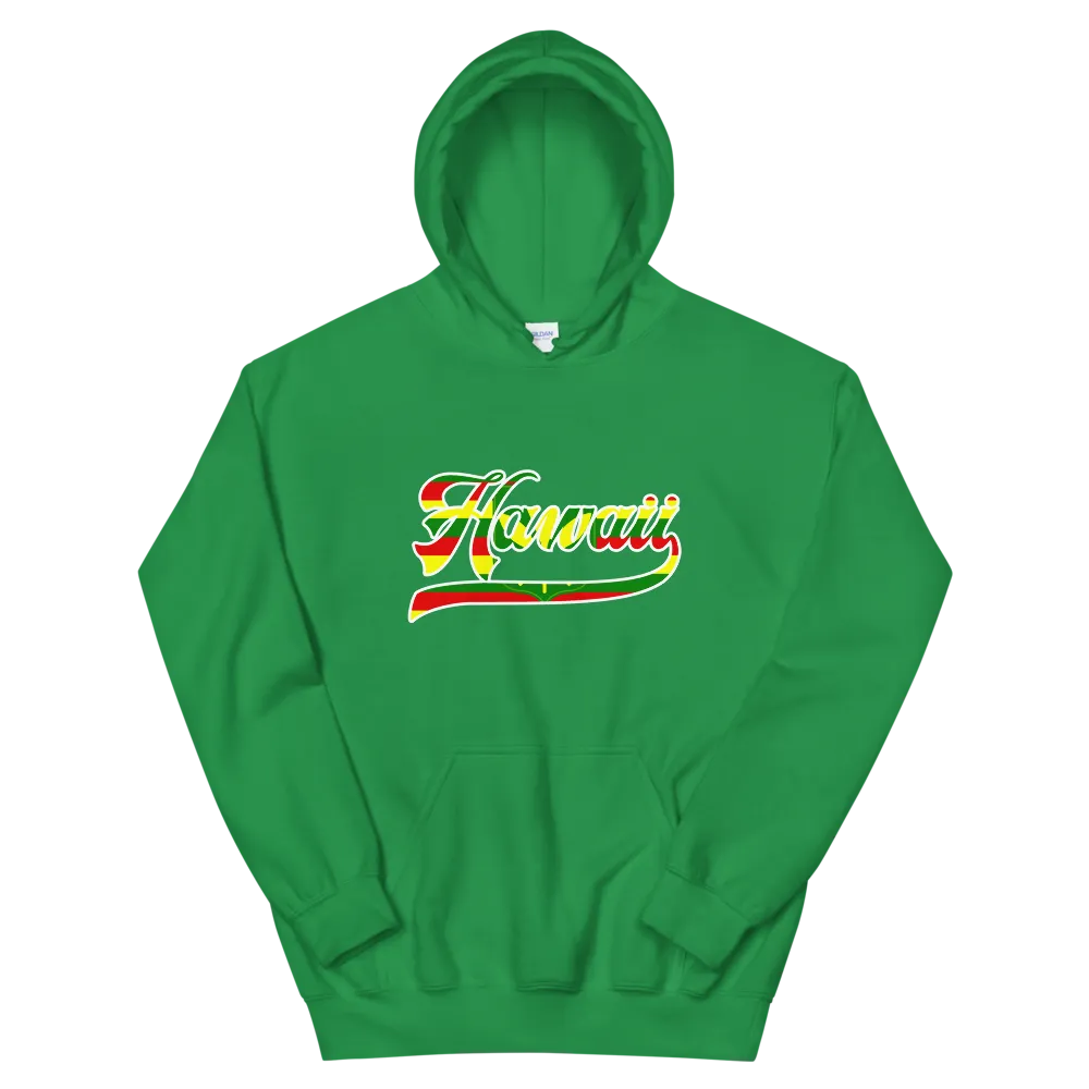 Hawaii Script ~ Flag with White Border *ADULT HOODIE*
