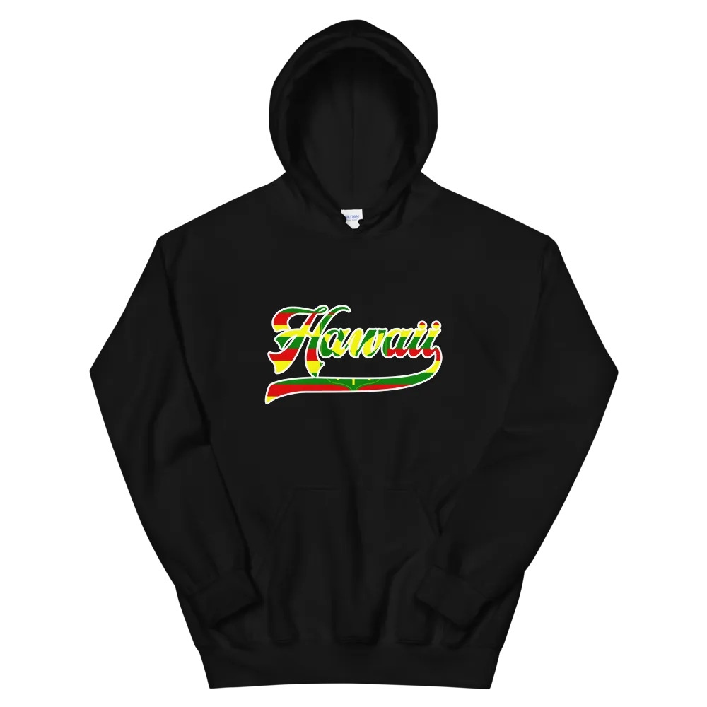 Hawaii Script ~ Flag with White Border *ADULT HOODIE*