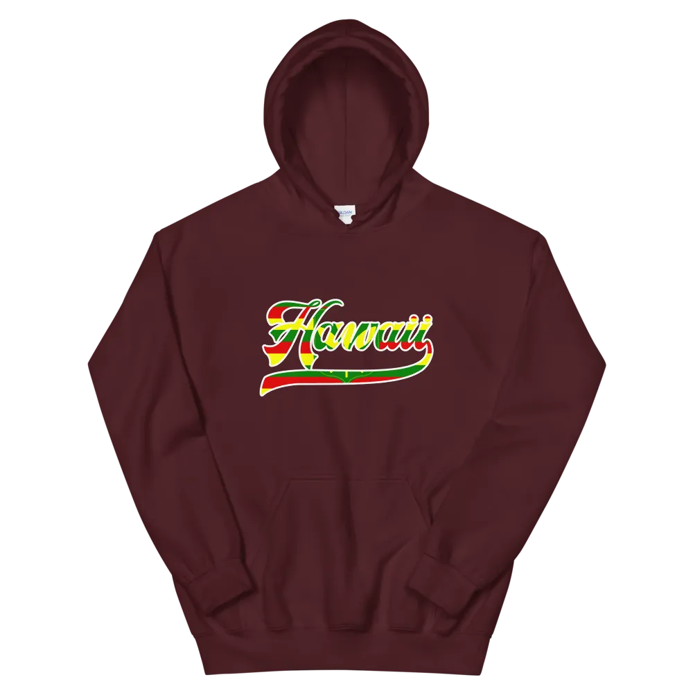 Hawaii Script ~ Flag with White Border *ADULT HOODIE*