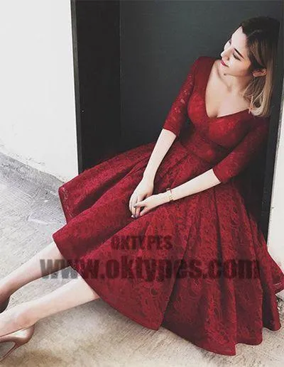 Homecoming Dresses, Burgundy Tea-length Short Prom Dress Party Dress, TYP0687
