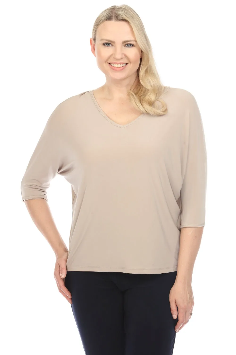 Joseph Ribkoff Boxy V-Neck 3/4 Dolman Sleeve Top 241044