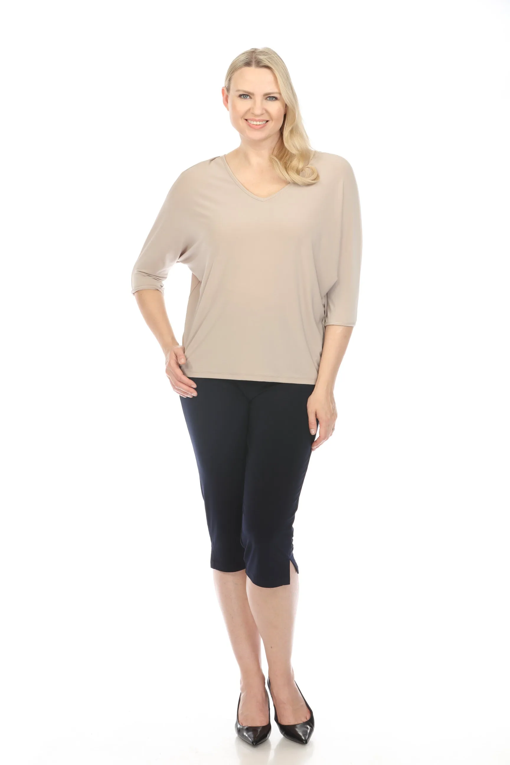 Joseph Ribkoff Boxy V-Neck 3/4 Dolman Sleeve Top 241044
