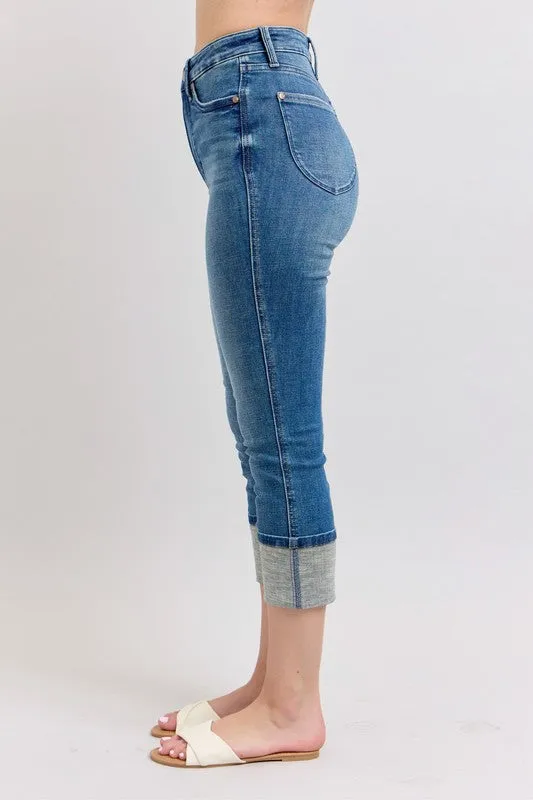 Judy Blue Full Size Skinny Cuff Capris Jeans with Pockets Plus Size Available