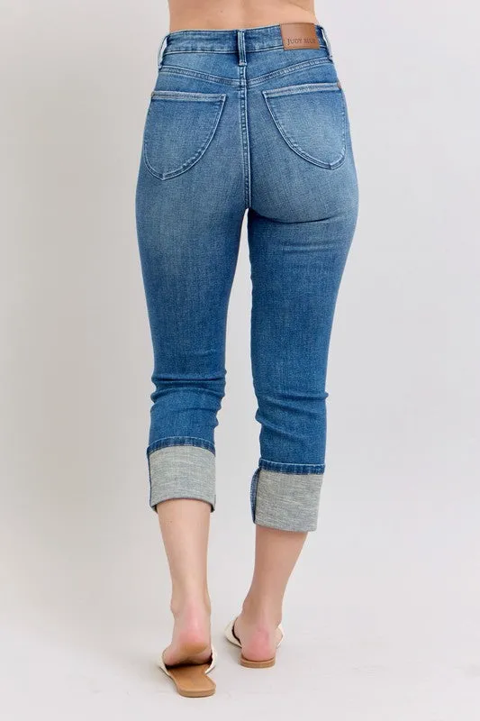 Judy Blue Full Size Skinny Cuff Capris Jeans with Pockets Plus Size Available