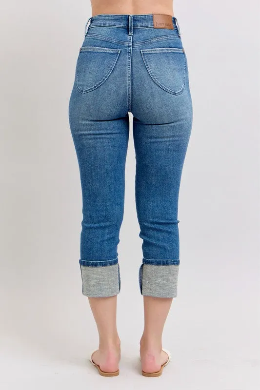 Judy Blue Full Size Skinny Cuff Capris Jeans with Pockets Plus Size Available