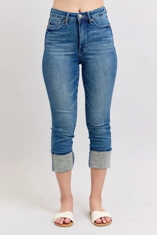Judy Blue Full Size Skinny Cuff Capris Jeans with Pockets Plus Size Available