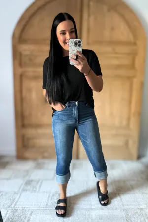 Judy Blue Full Size Skinny Cuff Capris Jeans with Pockets Plus Size Available