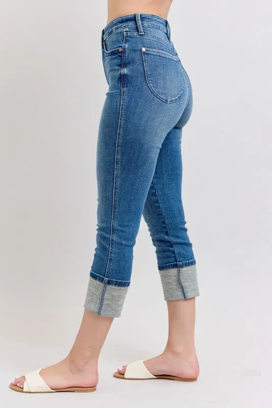 Judy Blue Full Size Skinny Cuff Capris Jeans with Pockets Plus Size Available