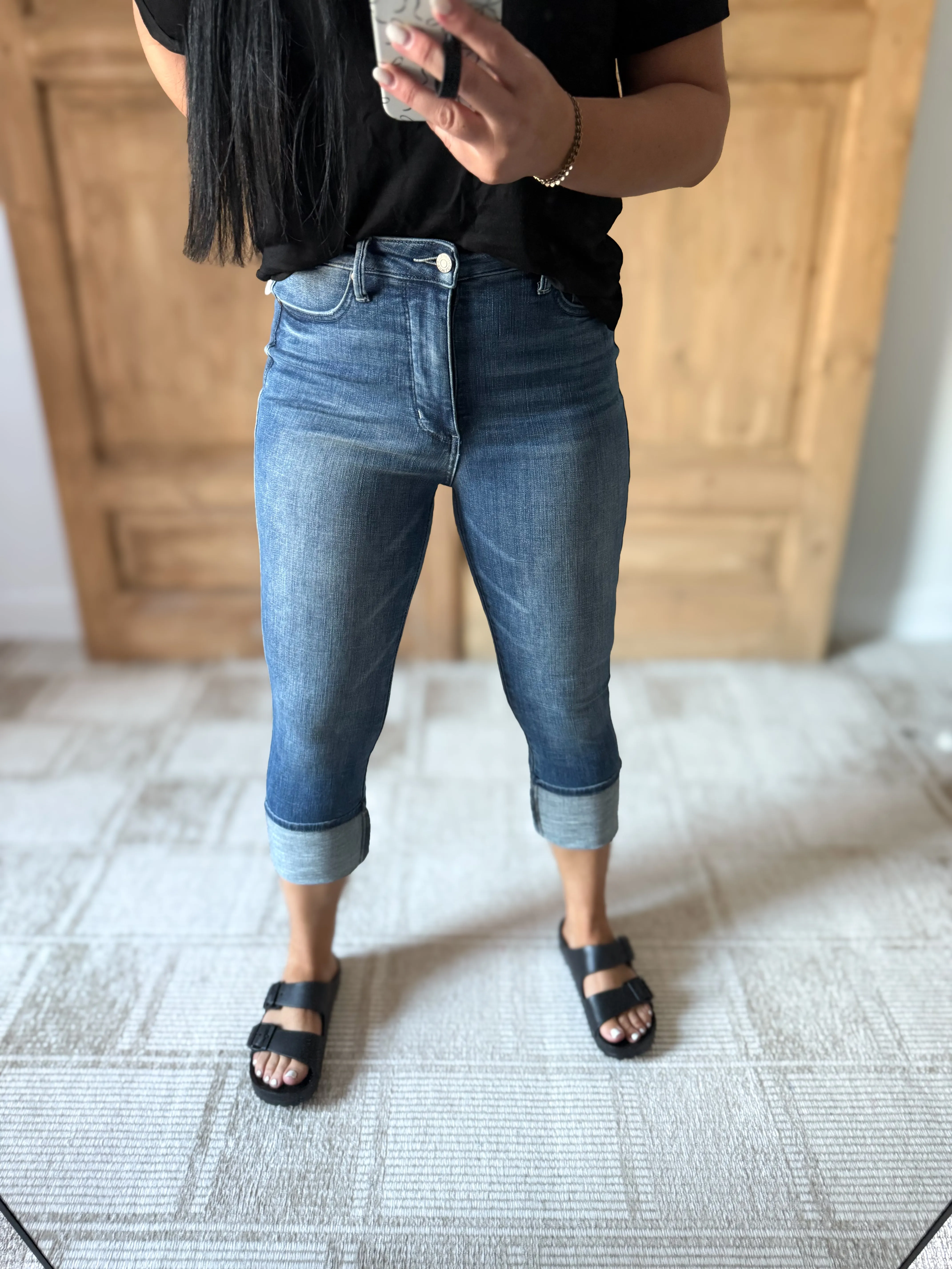 Judy Blue Full Size Skinny Cuff Capris Jeans with Pockets Plus Size Available