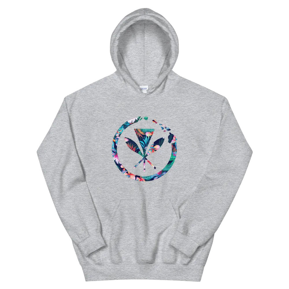 Kanaka Maoli Coat of Arms with Hawaiian Islands Ring - Floral *ADULT HOODIE*