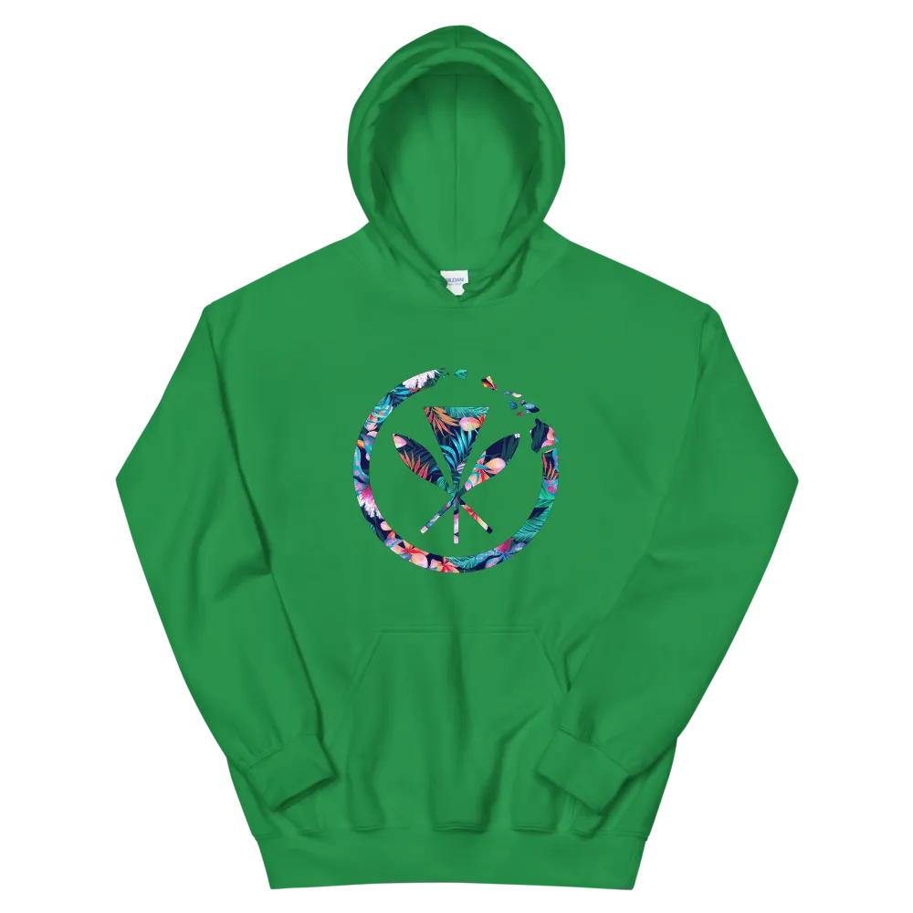 Kanaka Maoli Coat of Arms with Hawaiian Islands Ring - Floral *ADULT HOODIE*