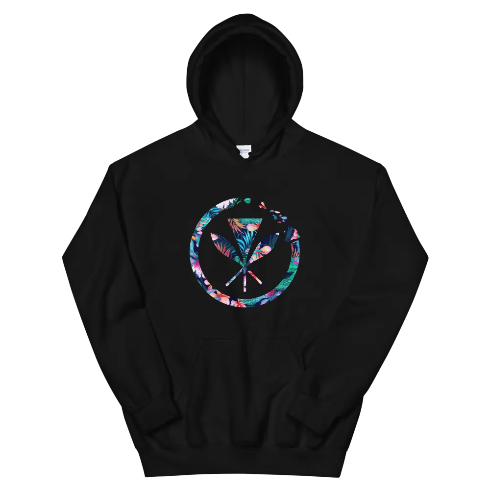 Kanaka Maoli Coat of Arms with Hawaiian Islands Ring - Floral *ADULT HOODIE*