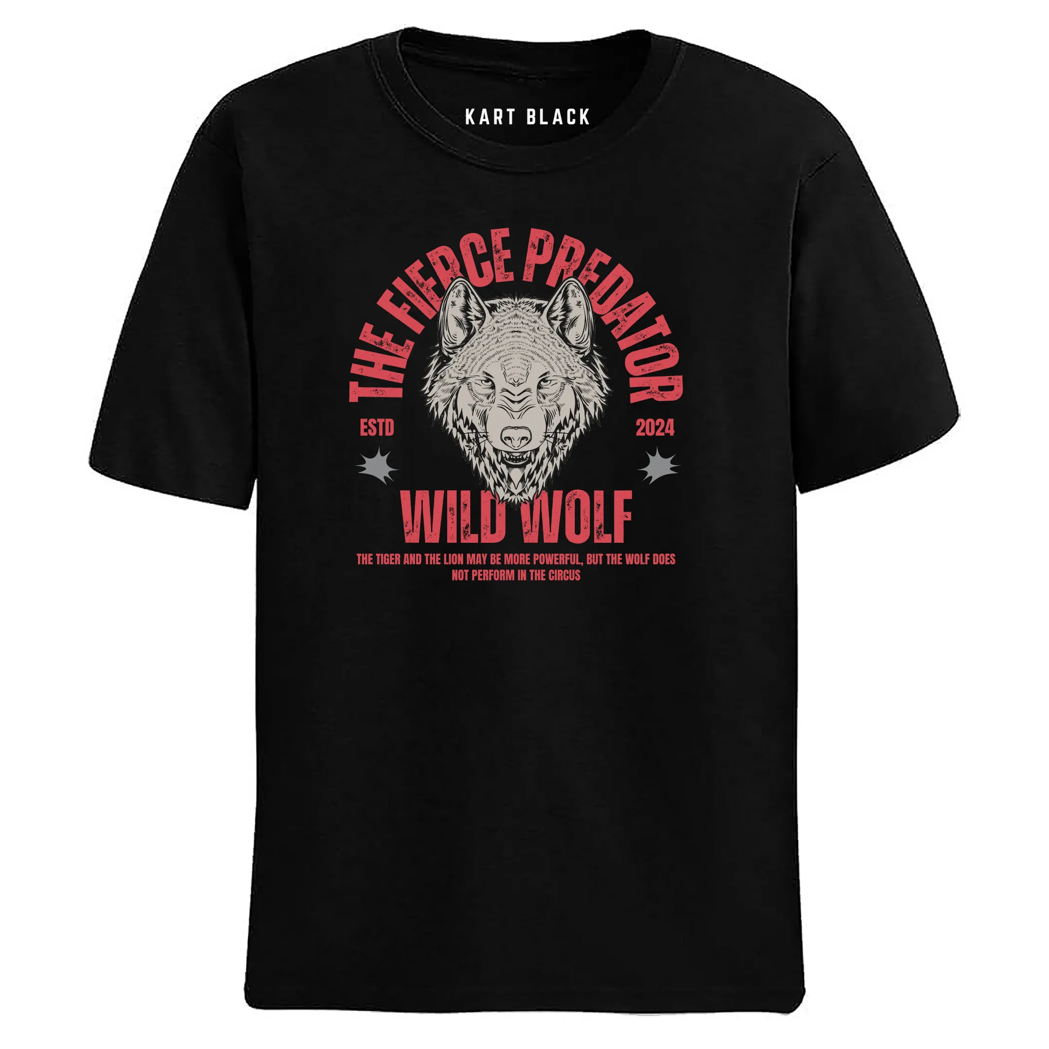 Kart Black Men's Plus Size Regular Fit Cotton Tshirts | MT-PLUS-BLK-WILDWOLF_3XL