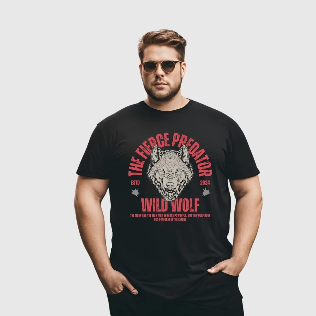 Kart Black Men's Plus Size Regular Fit Cotton Tshirts | MT-PLUS-BLK-WILDWOLF_3XL