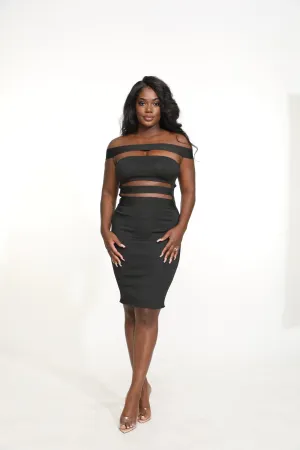 Khloe Off Shoulder Bandage Dress - Black