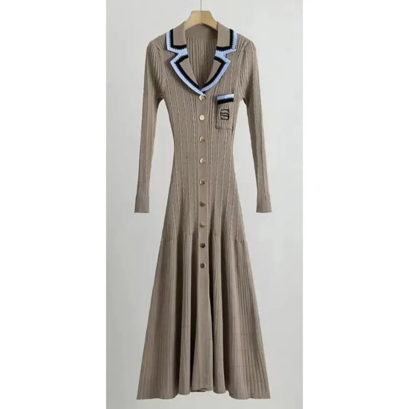 Knitted dress with collar and buttons, women's knitted dresses