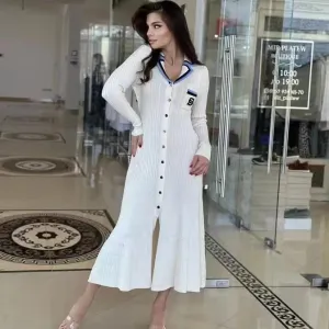 Knitted dress with collar and buttons, women's knitted dresses