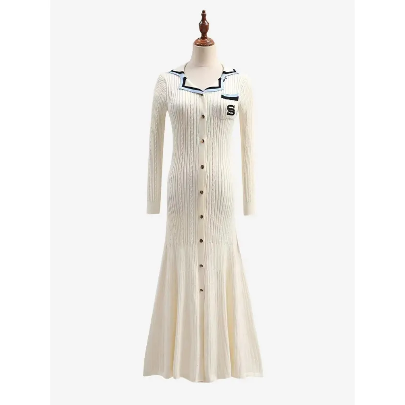 Knitted dress with collar and buttons, women's knitted dresses