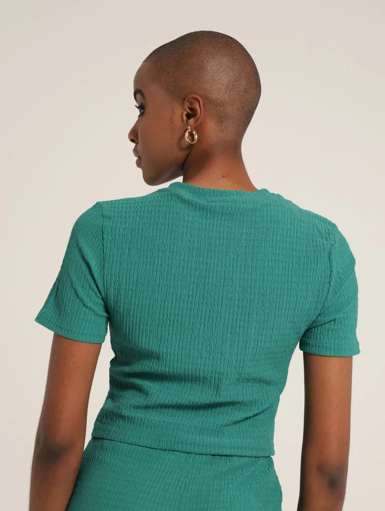 Knot Front Crinkle Top - Green
