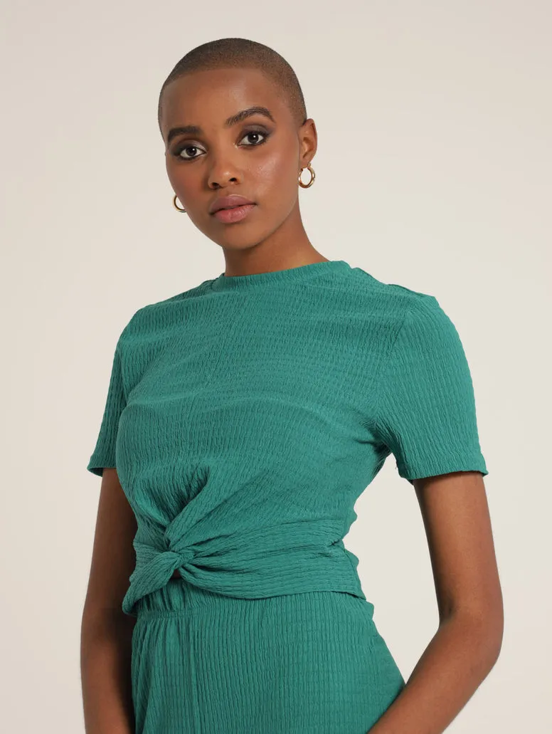 Knot Front Crinkle Top - Green
