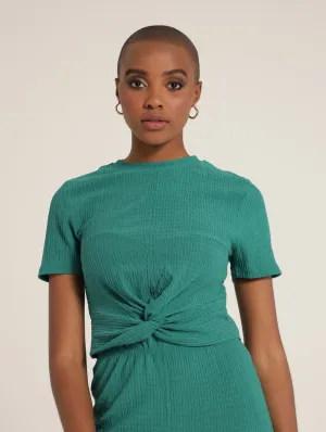 Knot Front Crinkle Top - Green