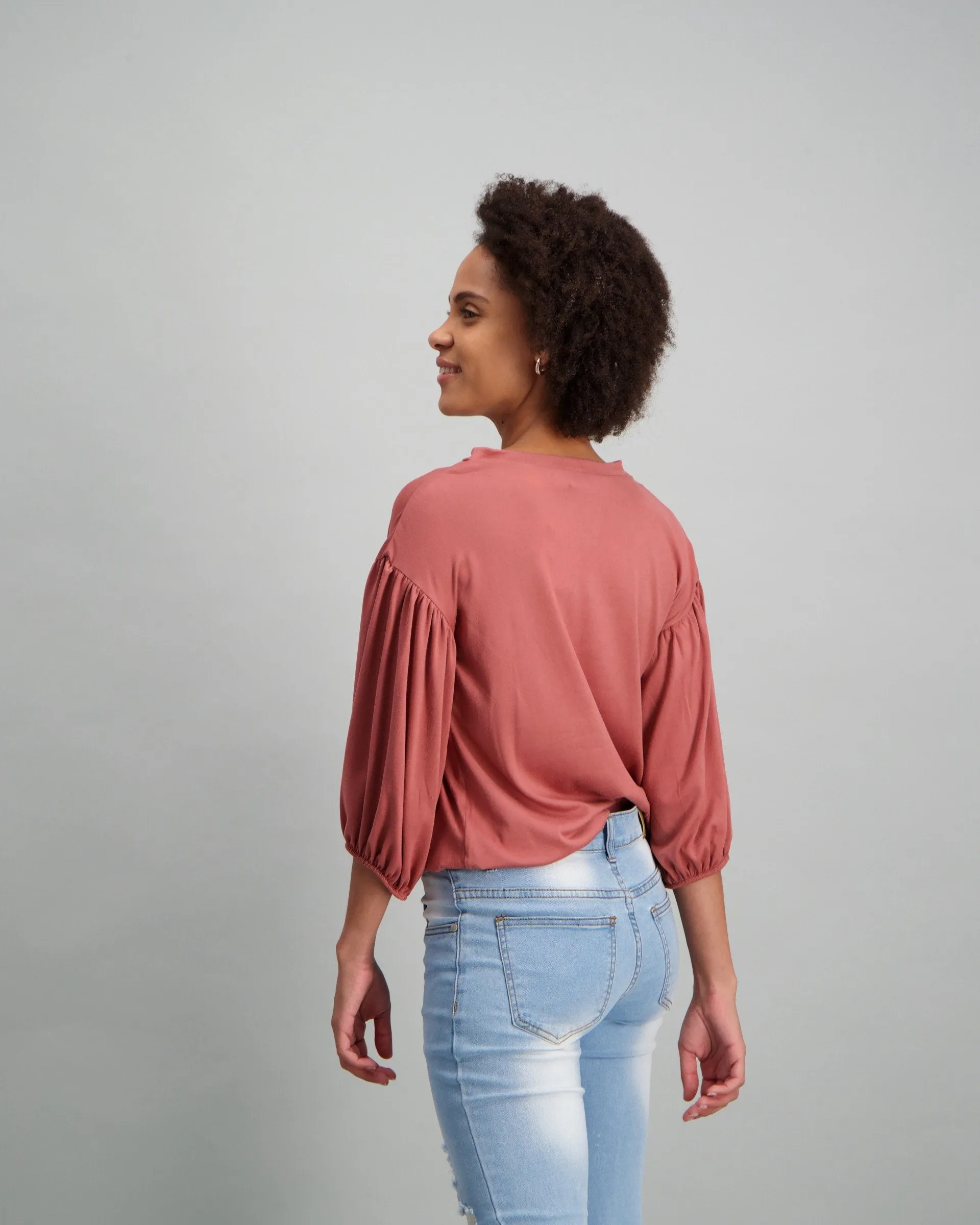 Ladies-Boxy Blouson Sleeve Top
