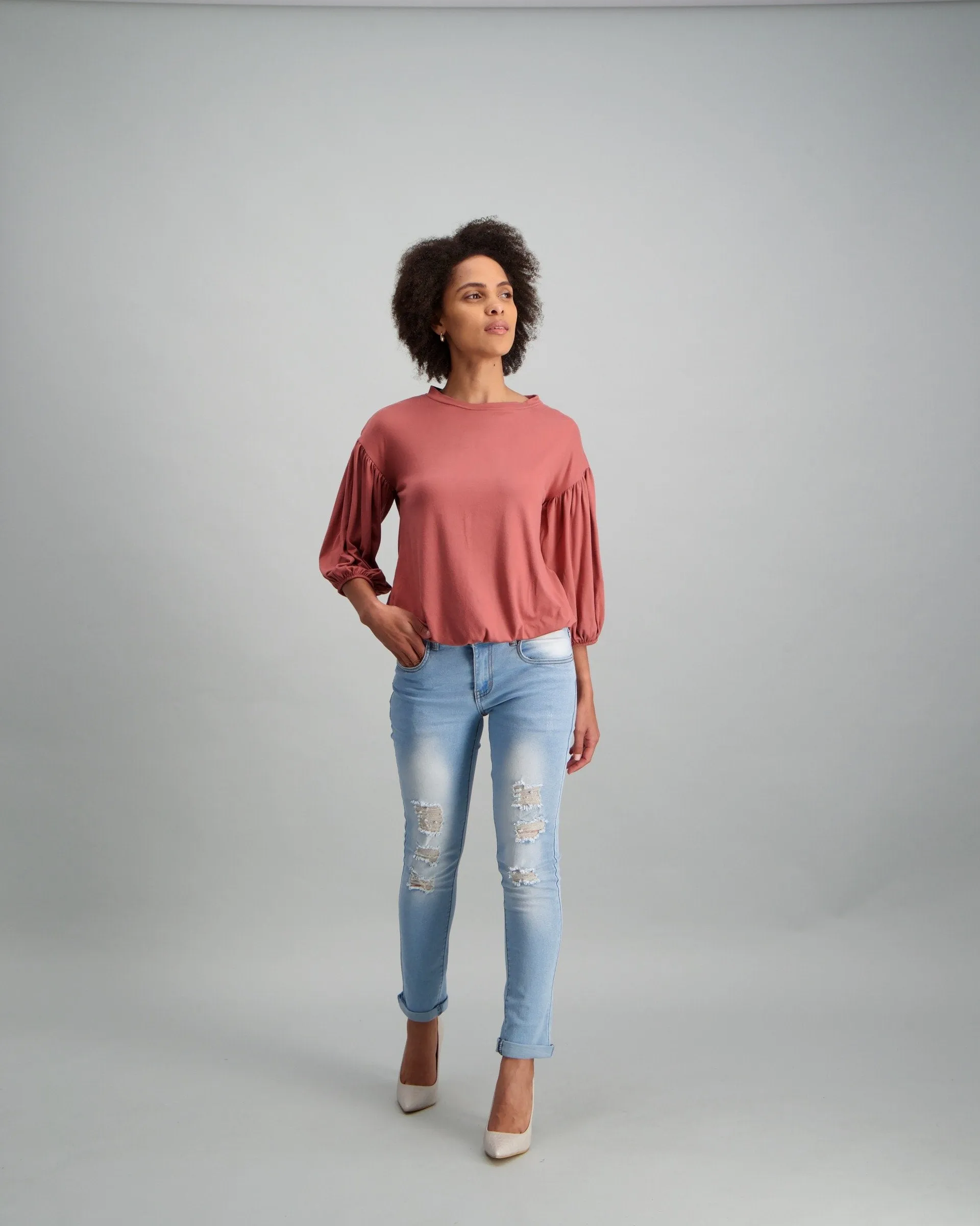 Ladies-Boxy Blouson Sleeve Top