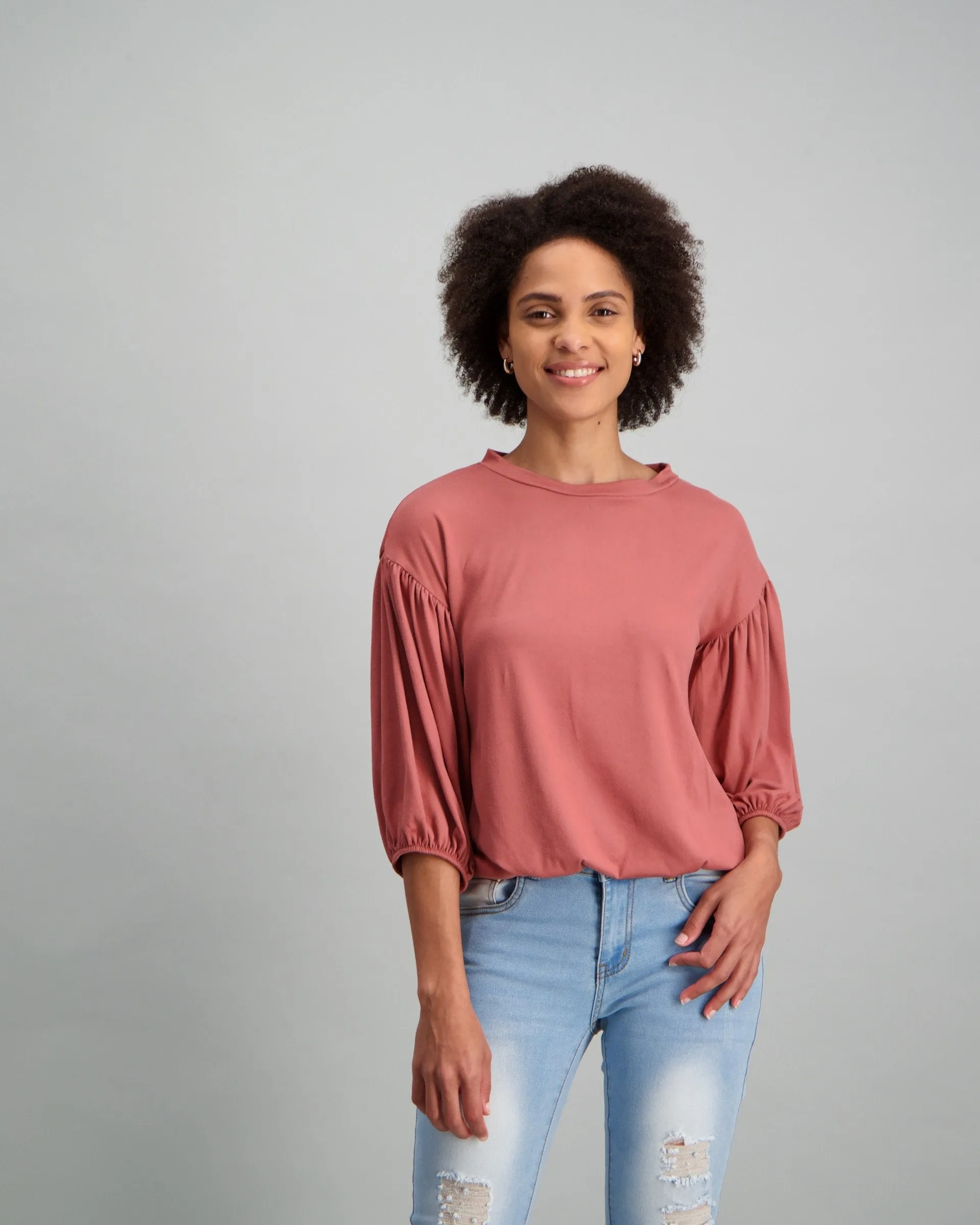 Ladies-Boxy Blouson Sleeve Top