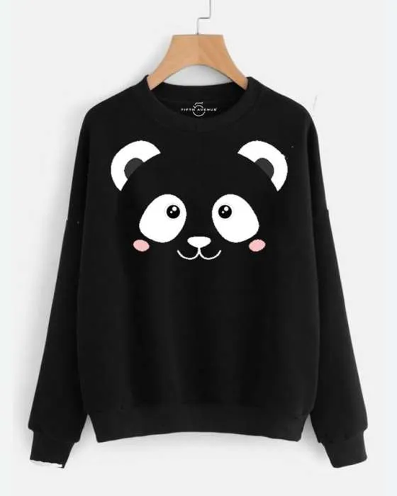 LADIES PRINTED SWEAT SHIRTS Black ( Teddy Print )
