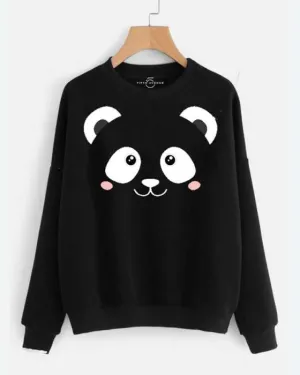 LADIES PRINTED SWEAT SHIRTS Black ( Teddy Print )
