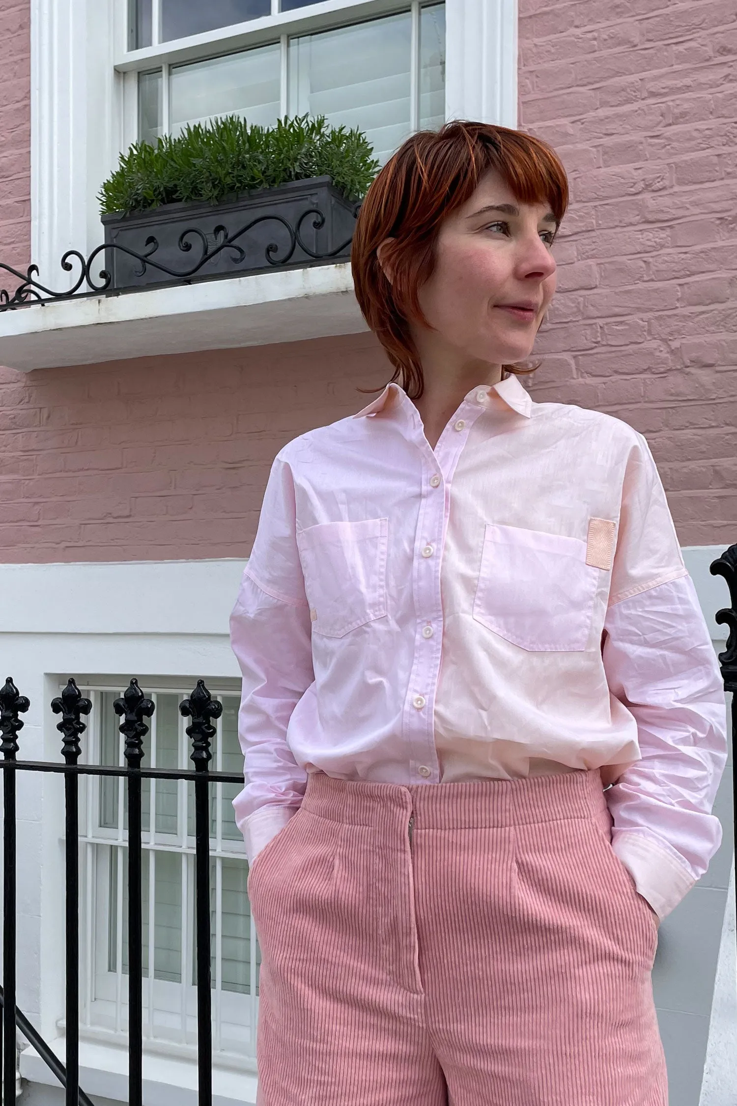 Lela Colourblock Shirt, Pastel Pink/ Orange Cotton