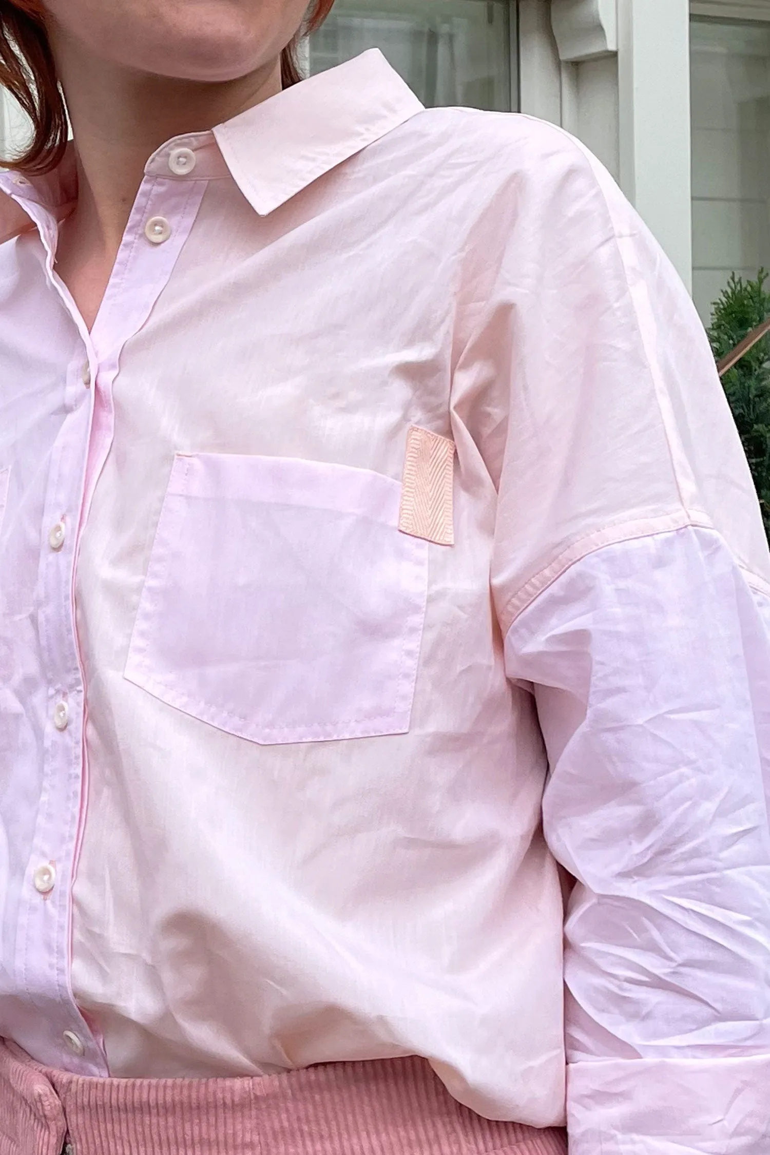 Lela Colourblock Shirt, Pastel Pink/ Orange Cotton