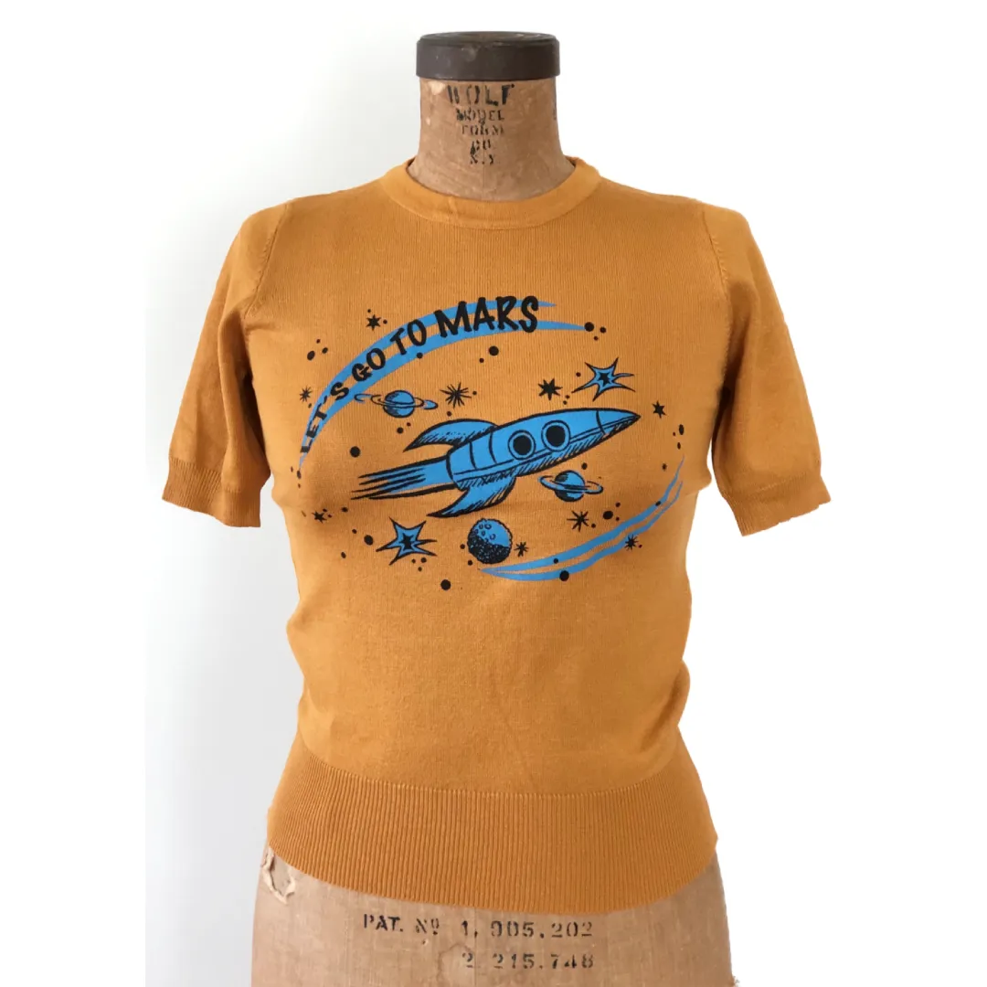 LET'S GO TO MARS HALF SLEEVE SWEATER *MUSTARD