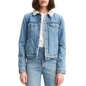 Levi's Womens Original Denim sherpa Lined Trucker Jean Jacket Blue Size Large