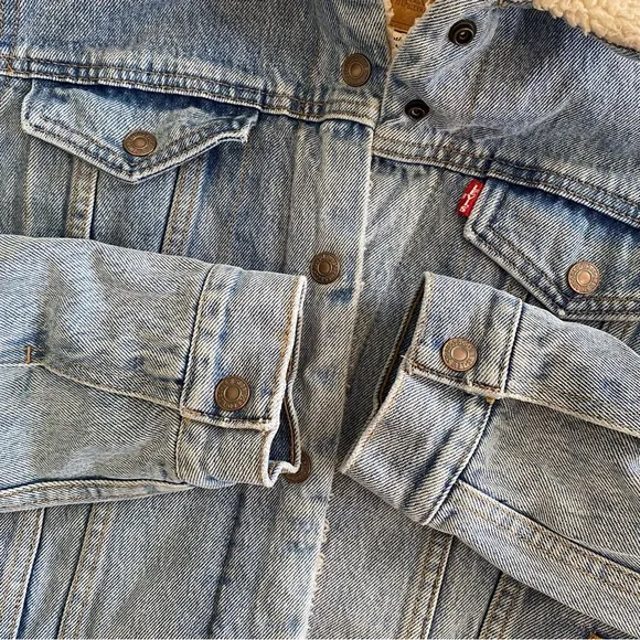 Levi's Womens Original Denim sherpa Lined Trucker Jean Jacket Blue Size Large