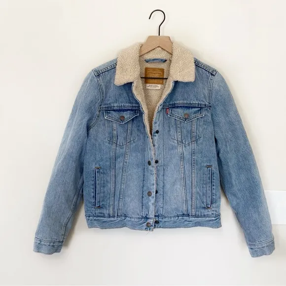 Levi's Womens Original Denim sherpa Lined Trucker Jean Jacket Blue Size Large