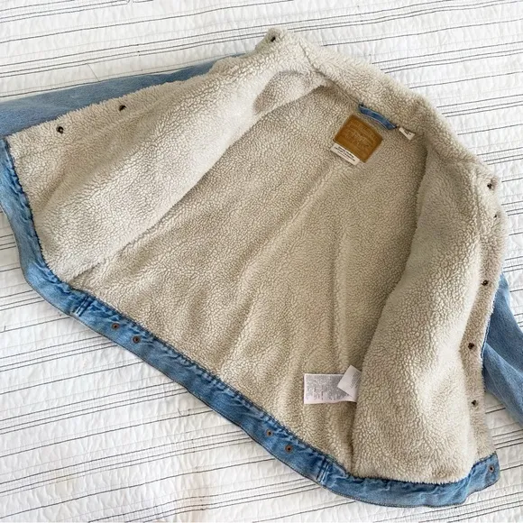 Levi's Womens Original Denim sherpa Lined Trucker Jean Jacket Blue Size Large