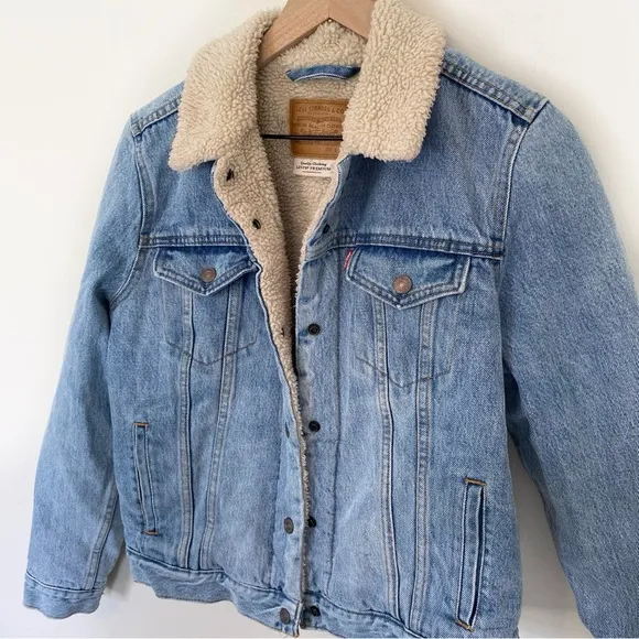 Levi's Womens Original Denim sherpa Lined Trucker Jean Jacket Blue Size Large