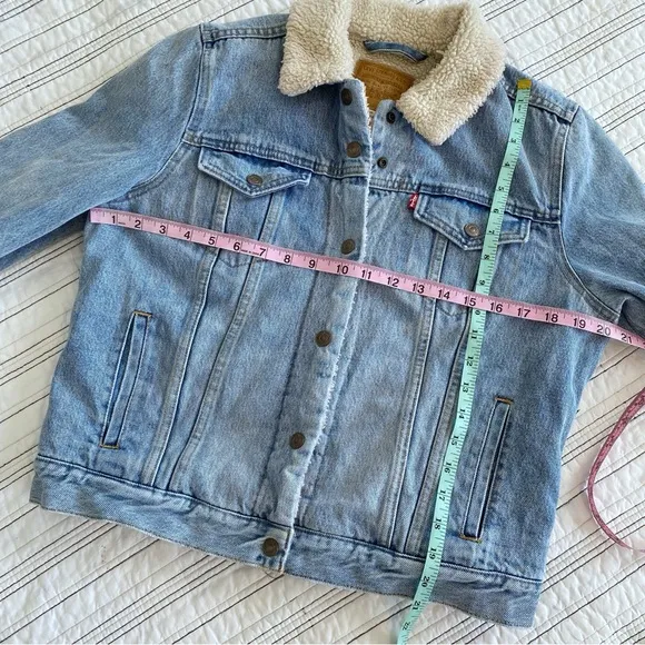 Levi's Womens Original Denim sherpa Lined Trucker Jean Jacket Blue Size Large