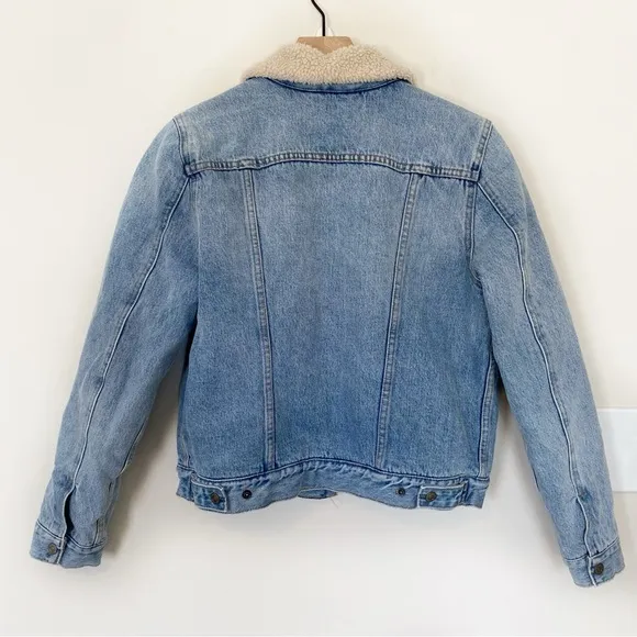 Levi's Womens Original Denim sherpa Lined Trucker Jean Jacket Blue Size Large