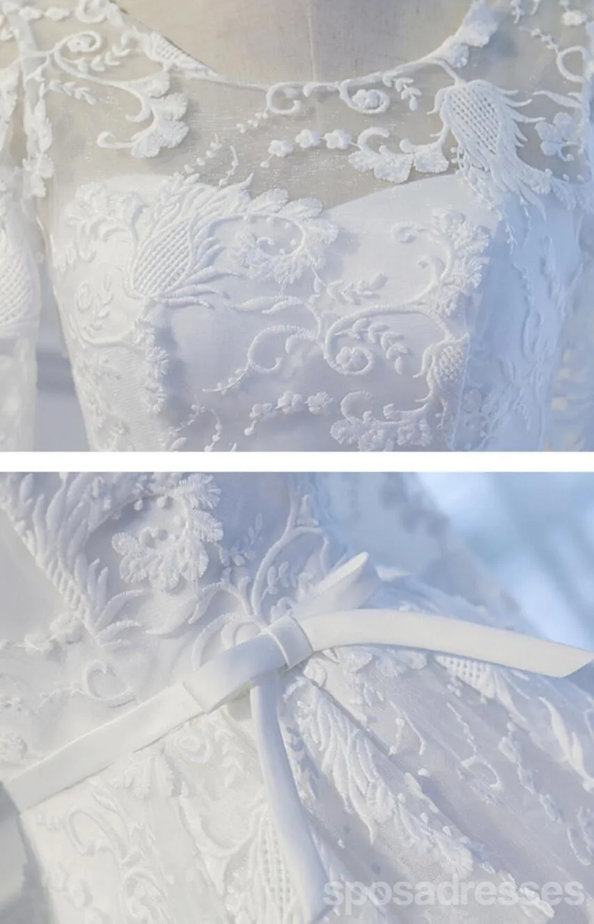 Long Sleeve White Open back Lace Cute Homecoming Prom Dresses, Affordable Short Party Prom Dresses, Perfect Homecoming Dresses, CM315