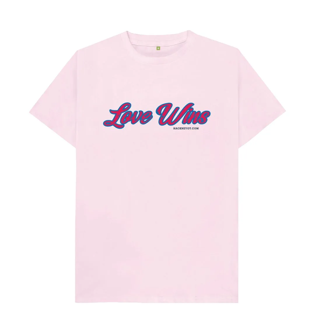 Love Wins - 100% Organic mens T-shirt, White, Navy Blue, Pink, Gold, Stone Blue. Free UK postage