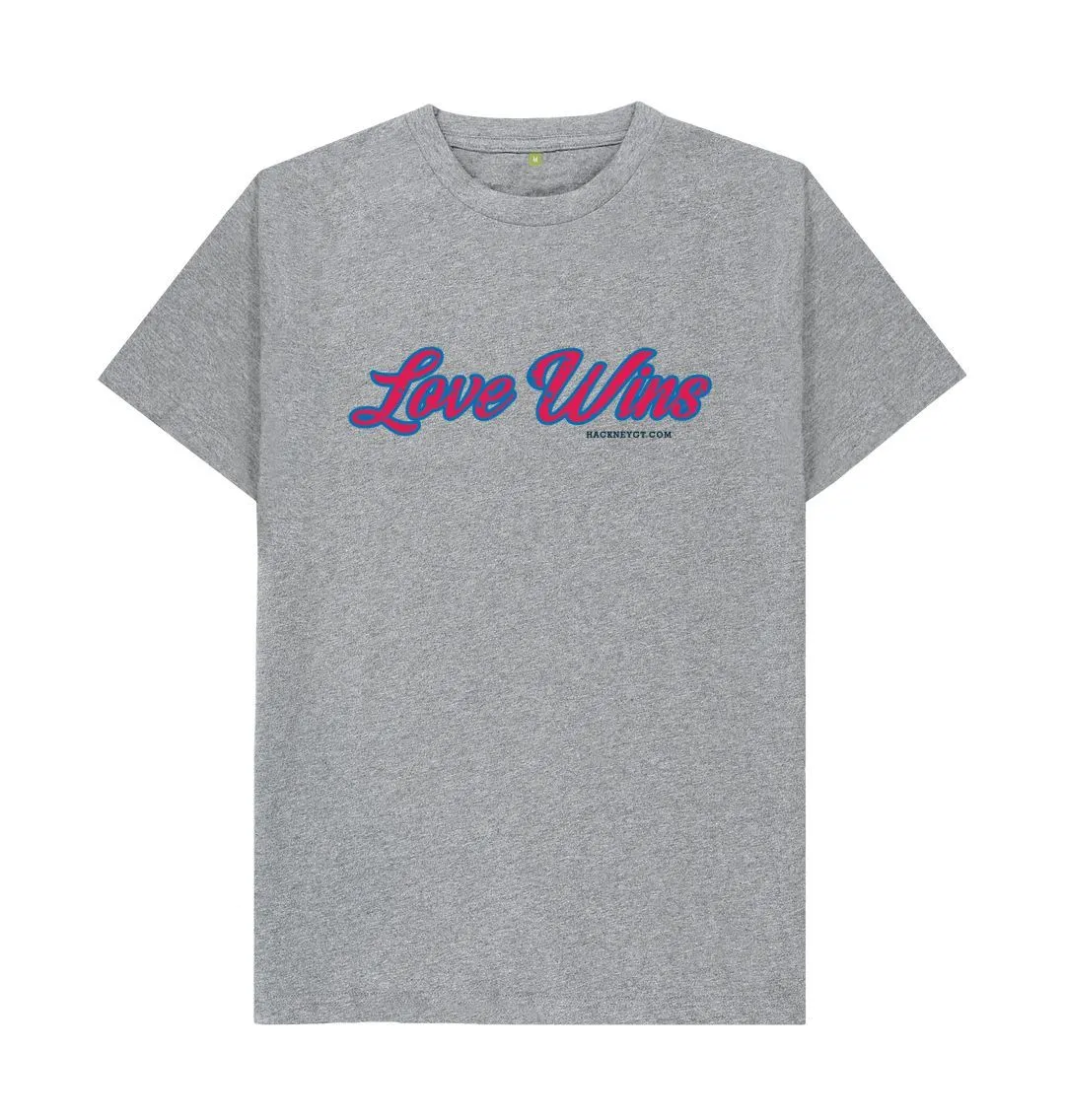 Love Wins - 100% Organic mens T-shirt, White, Navy Blue, Pink, Gold, Stone Blue. Free UK postage