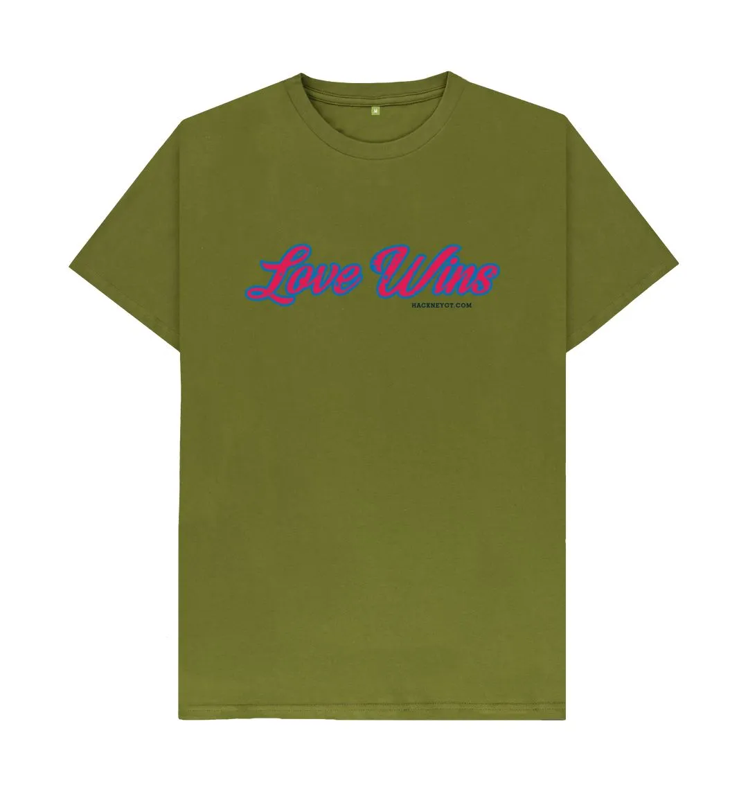 Love Wins - 100% Organic mens T-shirt, White, Navy Blue, Pink, Gold, Stone Blue. Free UK postage