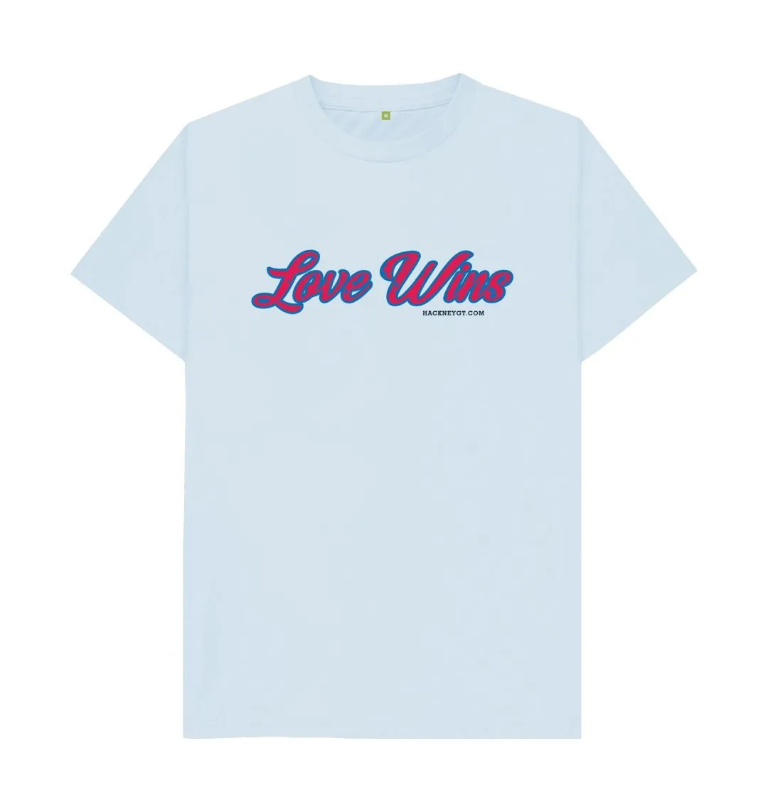 Love Wins - 100% Organic mens T-shirt, White, Navy Blue, Pink, Gold, Stone Blue. Free UK postage