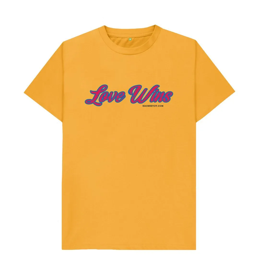 Love Wins - 100% Organic mens T-shirt, White, Navy Blue, Pink, Gold, Stone Blue. Free UK postage