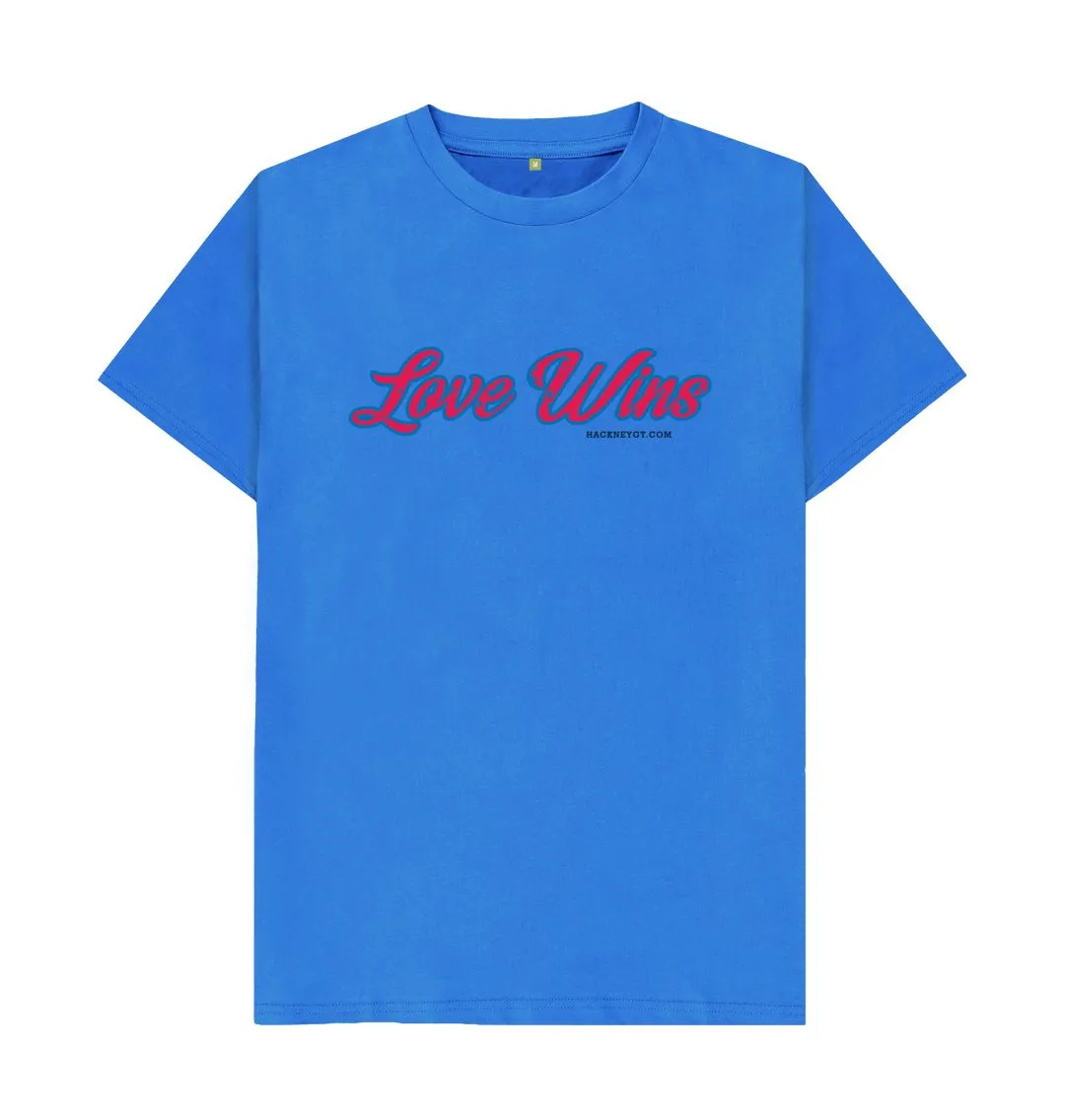 Love Wins - 100% Organic mens T-shirt, White, Navy Blue, Pink, Gold, Stone Blue. Free UK postage