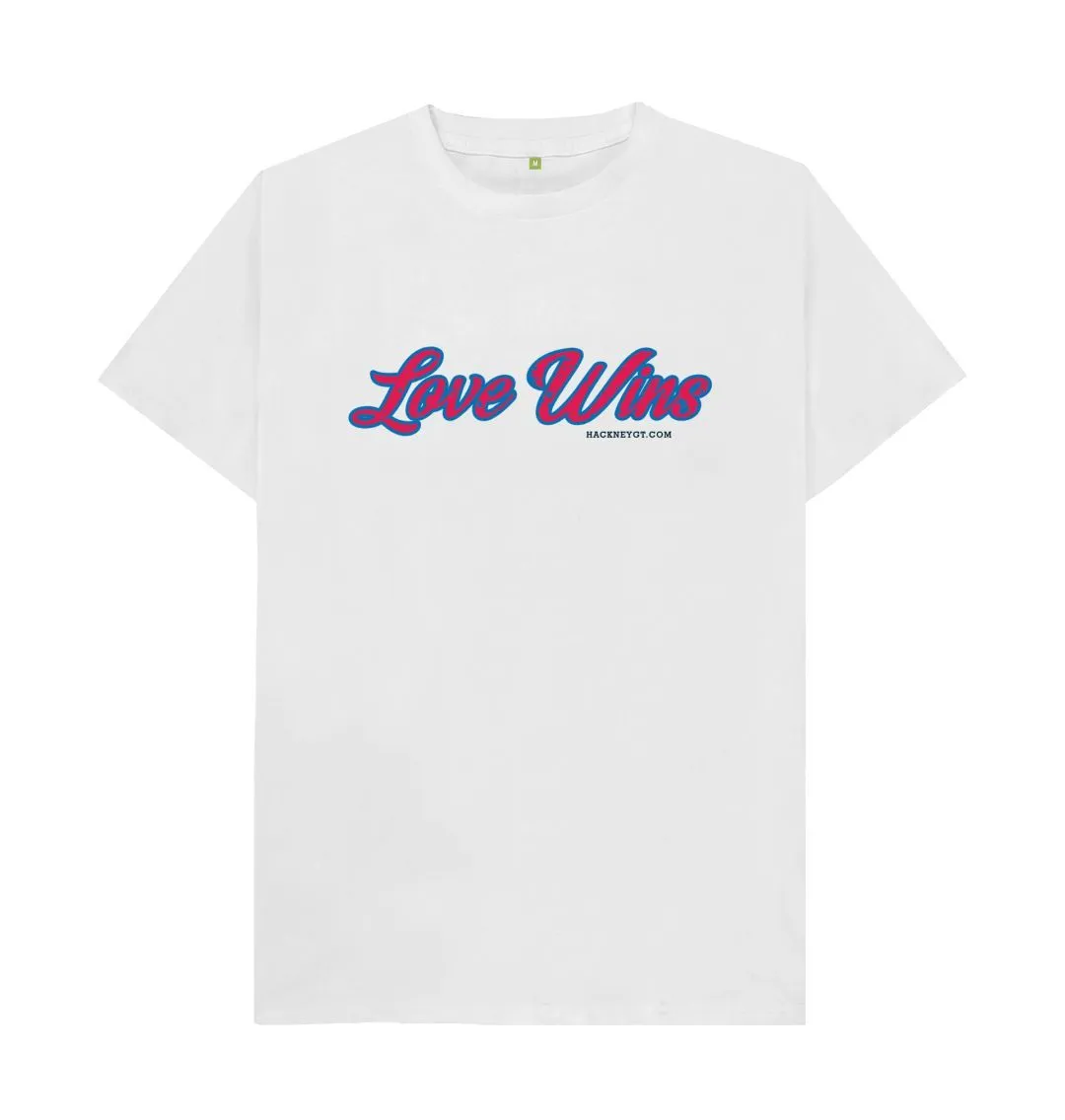 Love Wins - 100% Organic mens T-shirt, White, Navy Blue, Pink, Gold, Stone Blue. Free UK postage