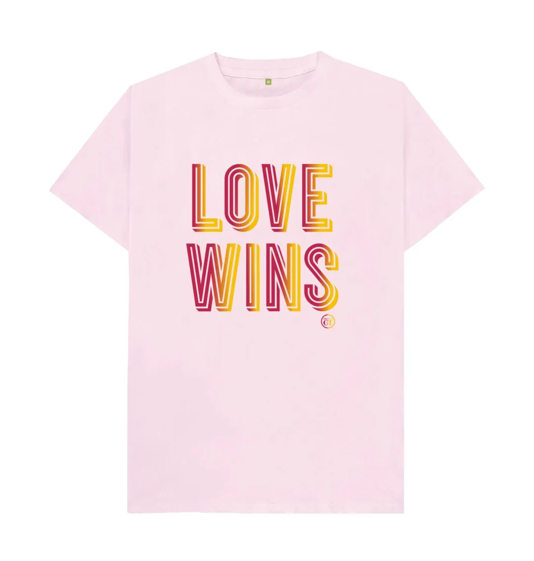 Love Wins Disco 100% organic tee. White, grey, black, pink. Free UK post