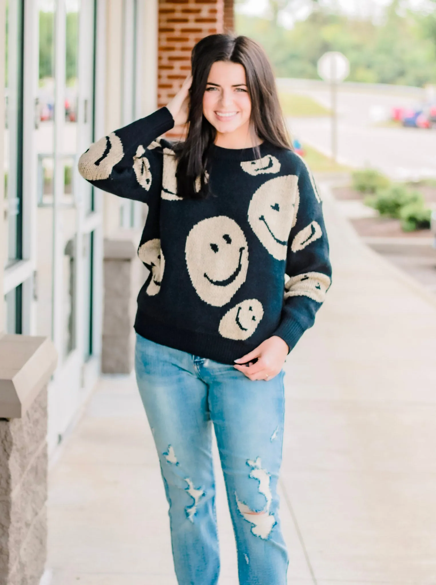 Loving to Smile Sweater in Black/Tan
